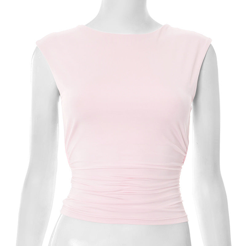 European And American Solid Color Off-neck Backless Slim Fit T-shirt Top