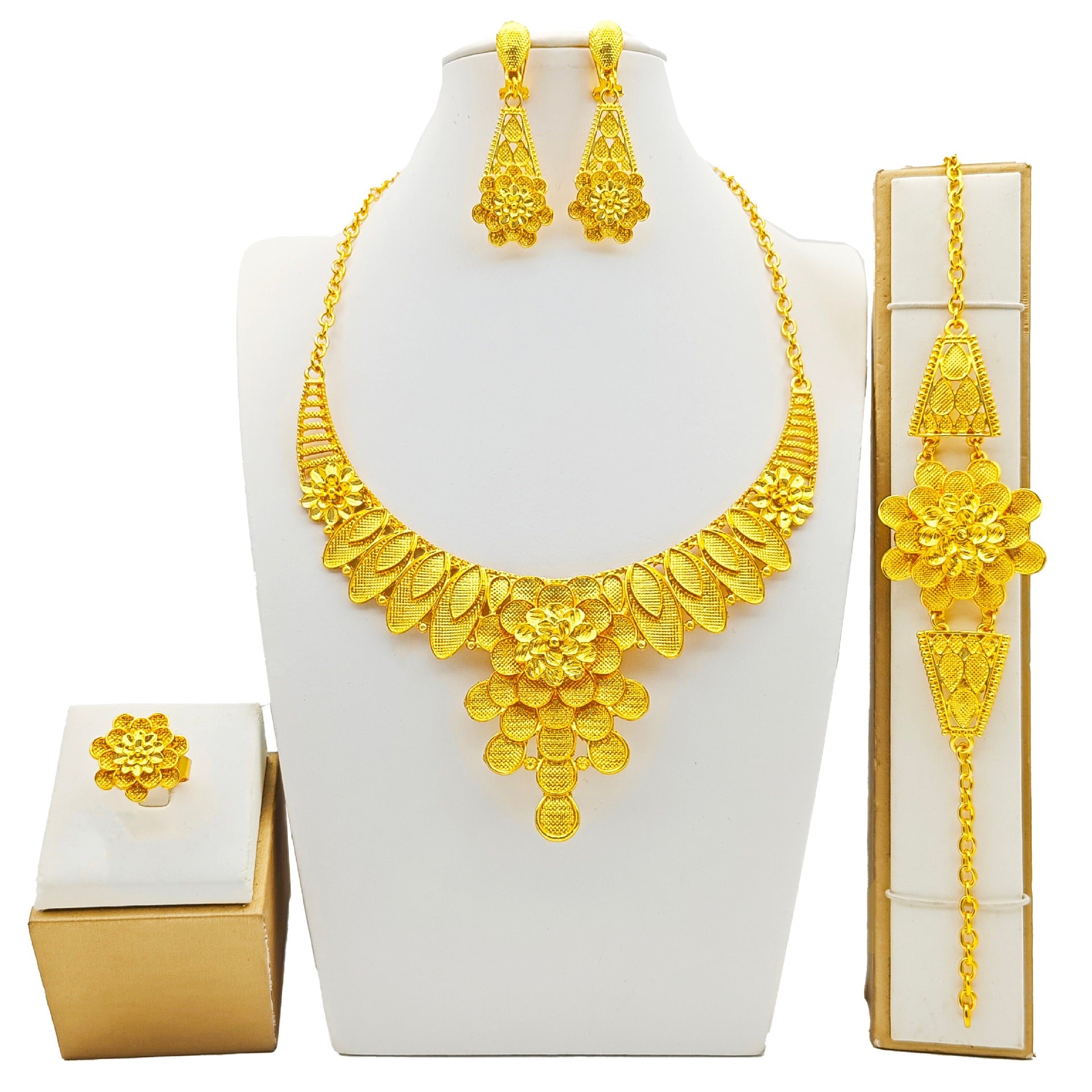 Women's Jewelry Suit Fashion Necklace Bracelet Ring Earrings Four-piece Set