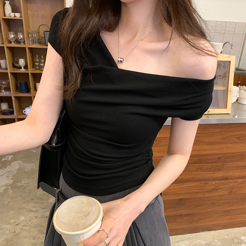 Off-shoulder Slim T-shirt Women Short Sleeve