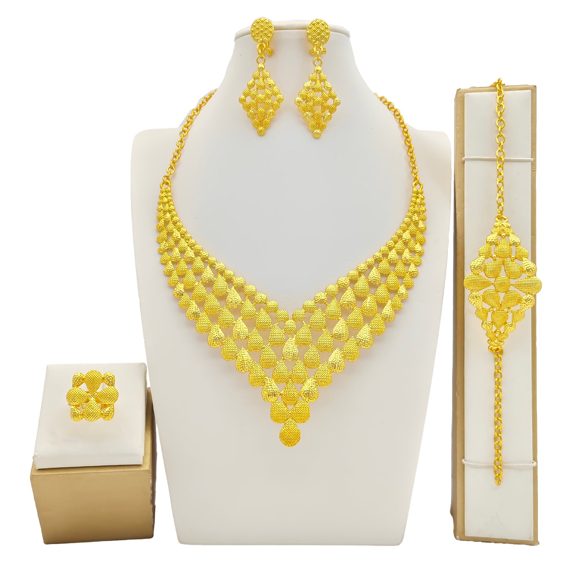 Women's Jewelry Suit Fashion Necklace Bracelet Ring Earrings Four-piece Set