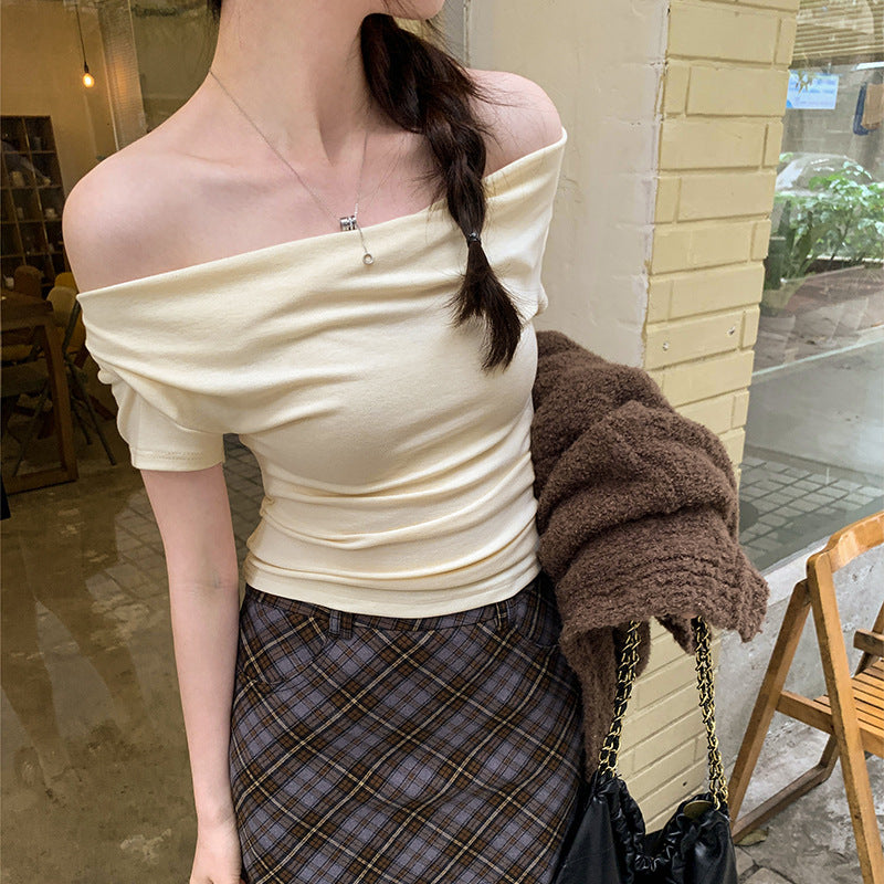Off-shoulder Slim T-shirt Women Short Sleeve