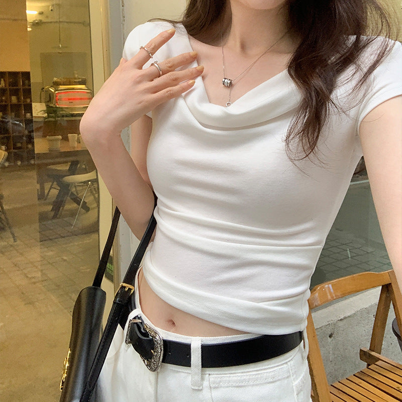 Off-shoulder Slim T-shirt Women Short Sleeve