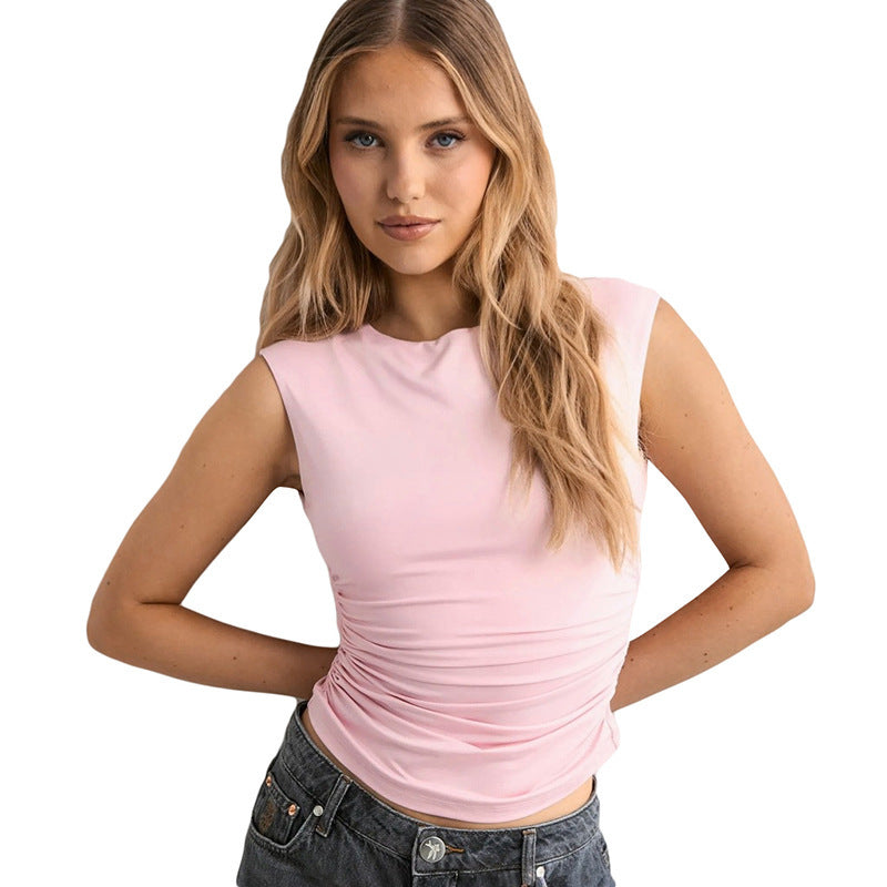 European And American Solid Color Off-neck Backless Slim Fit T-shirt Top